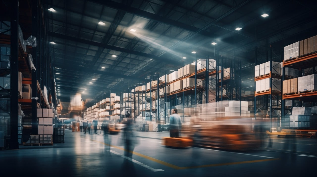Modern Warehouse Interior With Motion Blur Of Workers And Machinery - Advanced Intralogistics